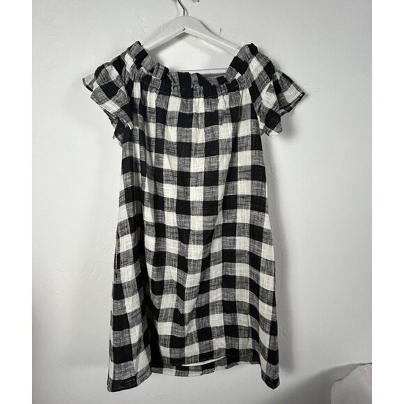 Corey Lynn Calter Womens Black White Gingham Off-Shoulder Ruffle Dress Medium - Picture 2 of 8